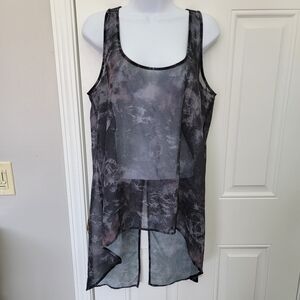 Midnight Hour Long Sheer Sleeveless Skull Tunic Black Gray Skull Buttons Medium